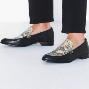 Vagabond Frances Snake Slip On Black Leather Loafers Sz 39